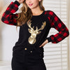 Heimish Full Size Sequin Reindeer Graphic Plaid Top - Black