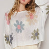 POL Flower Dropped Shoulder Long Sleeve Knit Top - White