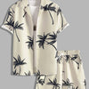 Men's Full Size Palm Print Button Up Shirt and Shorts Set Plus Size - Beige
