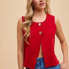 Annie Wear Metal Button Detail Crop Sweater Vest - RED