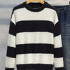 Men's Plus Size Striped Fuzzy Knit Pullover Sweater - White