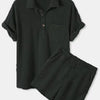 Men's Full Size Button Detail Short Sleeve Top and Shorts Set Plus Size - Black