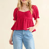 And The Why Lovely Textured and Smocked Top - RED