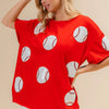 BiBi Sequin Baseball Drop Shoulder Short Sleeve T-Shirt - Red