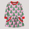 Children's Christmas Tree Print Long Sleeve Dress - Pink