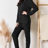 Basic Bae Full Size Ribbed Round Neck High-Low Slit Top and Pants Set - Black