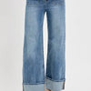 RISEN High Rise Ankle Wide Button Patch Pocket Cuffed Jeans - MEDIUM