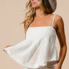 BiBi Fringed Hem Smocked Cami - Off White