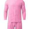 Men's Full Size Button Up Long Sleeve Shirt and Shorts Set Plus Size - Pink