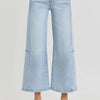 RISEN Full Size High Rise Seamed Detail Wide Leg Crop Jeans - Light