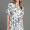 Umgee Full Size Floral Print Notched Puff Sleeve Mini Dress Plus Size - OFF WHITE