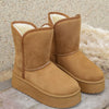 Round Toe Platform Boots - Camel