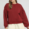 Umgee Round Neck Sweatshirt with Pleated Detail - BURGUNDY