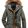 Men's Plus Size Winter Warm Zip Up Coat with Fur Hood - Army Green
