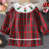 Children's Christmas Plaid Long Sleeve Dress - Burgundy