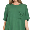 Zenana Oversized Ribbed Round Neck Short Sleeve Tee - DK GREEN