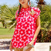 BiBi Floral Contrast Ruffled Top - Pink