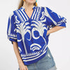 Umgee Folk Art Palm Print Puff Sleeve Blouse - OCEAN