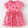 Children's Heart Print Pocket Detail Casual Dress - Pink