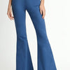 Umgee Full Size Wide Flare Leg Stretch Pants with Frayed Hem Plus Size - Peacock Blue