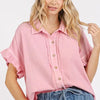 Mittoshop Mineral Washed Button Down Flounce Sleeve Shirt - Blush Pink
