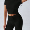 Round Neck Short Sleeve Top and Shorts Set - Black