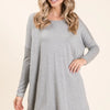 BOMBOM Round Neck Long Sleeve Oversized Top - Heather Gray
