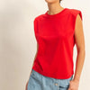 HYFVE Round Neck Shoulder Pad Sleeveless Top - Red