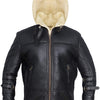 B3 Bomber Jacket with Real Shearling and Removable Hood – Black - Black