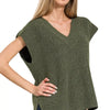 Zenana Ribbed Slit V-Neck Sweater Vest - DK OLIVE
