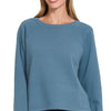 Zenana Fleece Raglan Round-Neck Sweatshirt - DUSTY BLUE