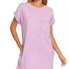 Zenana Premium Cotton Washed T-Shirt Dress - B LAVENDER