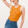 And The Why Bat Embroidered Ribbed Tank - Orange