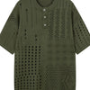 Men's Openwork Button Detail Knit Henley T-Shirt - Green