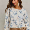 SO ME Vintage Floral Print Button Down Sweater Cardigan - IVORY/BLUE