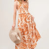 And The Why Tie Shoulder Smocked Midi Tiered Dress - Hazelnut