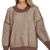 Zenana Exposed Seam Two Tone Ribbed Sweater - BROWN
