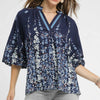Umgee Full Size Floral Vine Print Blouse with Balloon Sleeves Plus Size - MIDNIGHT
