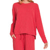 Zenana Corded Rib Long Sleeve Tee and Shorts Set - RUBY