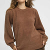 Umgee Textured Long Sleeve Sweater with Ribbed Trim - Mocha