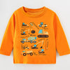 Children's Construction Vehicle Long Sleeve T-Shirt - Tangerine