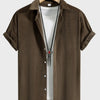 Men's Button Up Short Sleeve Shirt - Coffee Brown