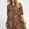 Umgee Full Size Leopard Print Mini Dress with Contrast Trim Plus Size - Brown