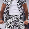 Men's Full Size Leopard Button Up Shirt and Shorts Set Plus Size - Leopard
