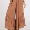 Mittoshop Lace Ruffle Asymmetric Hem Wide Leg Pants - Caramel