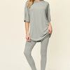 Double Take Full Size Round Neck Dropped Shoulder T-Shirt and Leggings Set - Light Gray