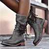 Lace Up Block Heels Boots - Dark Gray