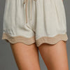 Umgee Full Size Color Blocked Scalloped Hem Shorts Plus Size - OATMEAL