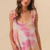 BiBi Tie Dye Printed Textured Woven with Ruffled - PEACH/PINK
