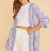 Annie Wear Checkered Open Front Drop Shoulder Cardigan - Lavender